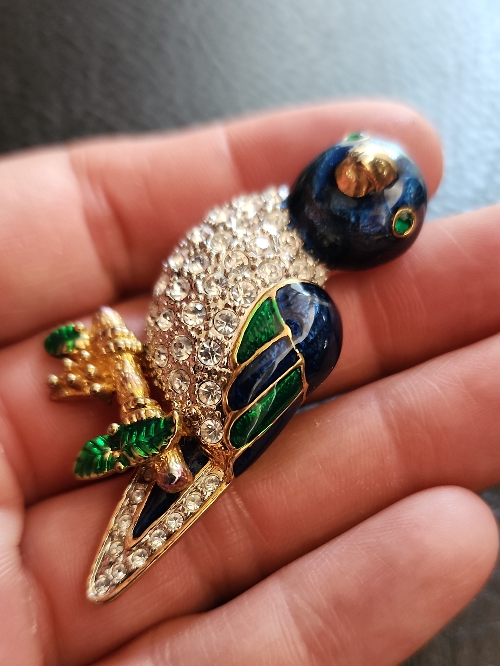 VTG Crystal Parrot Brooch Pin - Blue & Green - Picture 4 of 8